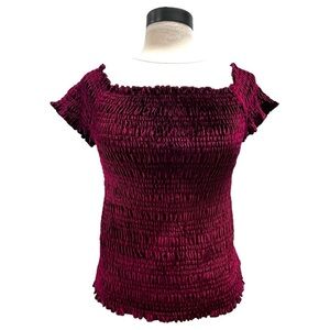 Almost Famous Velour Smocked Burgundy Top Size XL Dark Academia Witchy Gothic‎